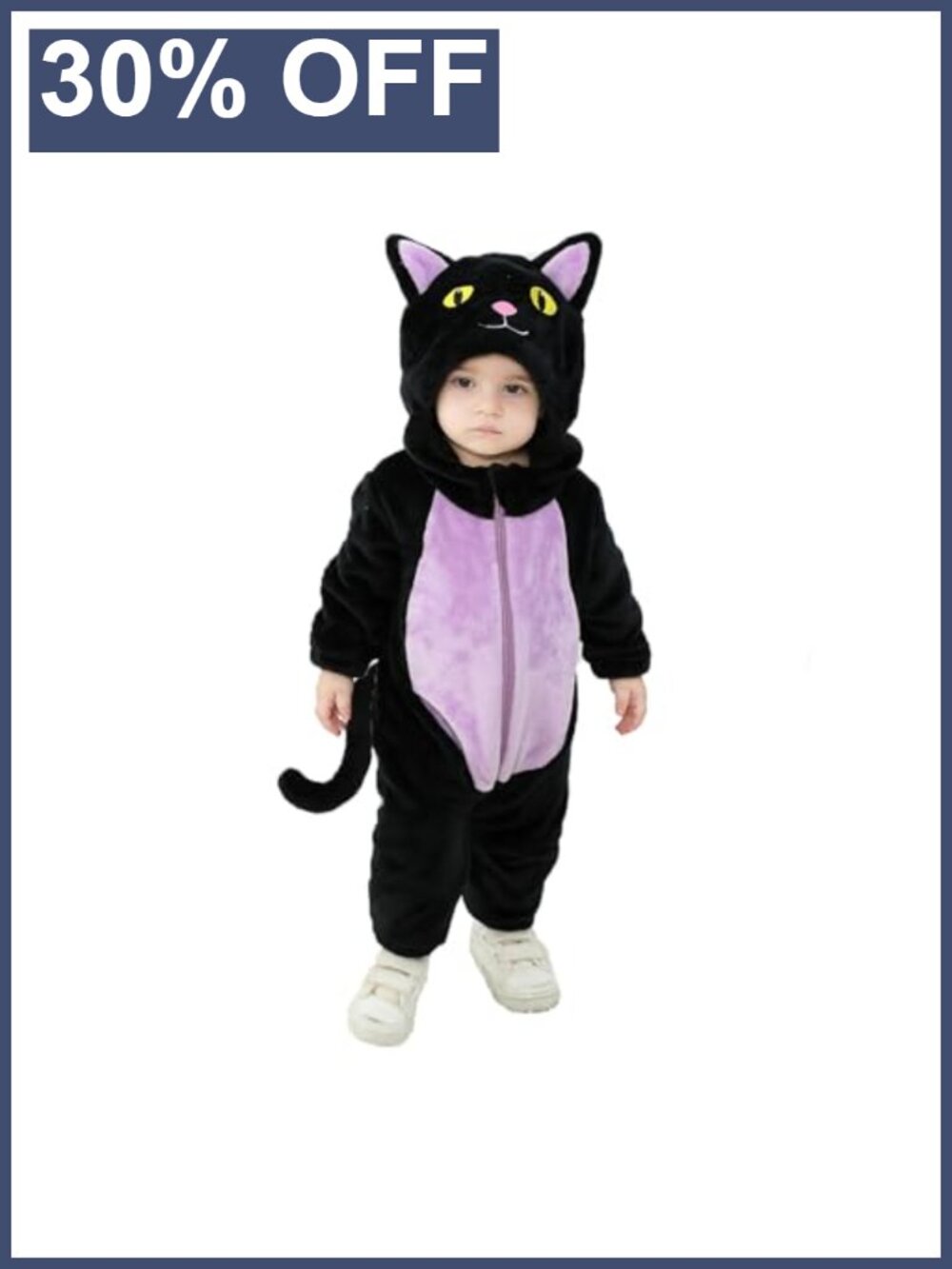 Toddler Black Cat Halloween Costume Fuzzy Zip-Up Hooded